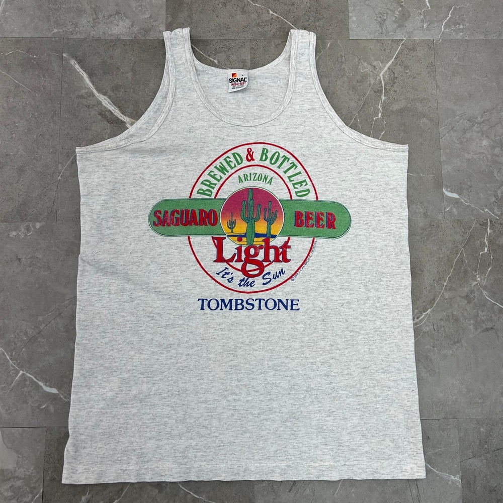 90s Vintage Saguaro Beer Graphic Tee Mens Large Tank Top Tombstone Arizona Shirt